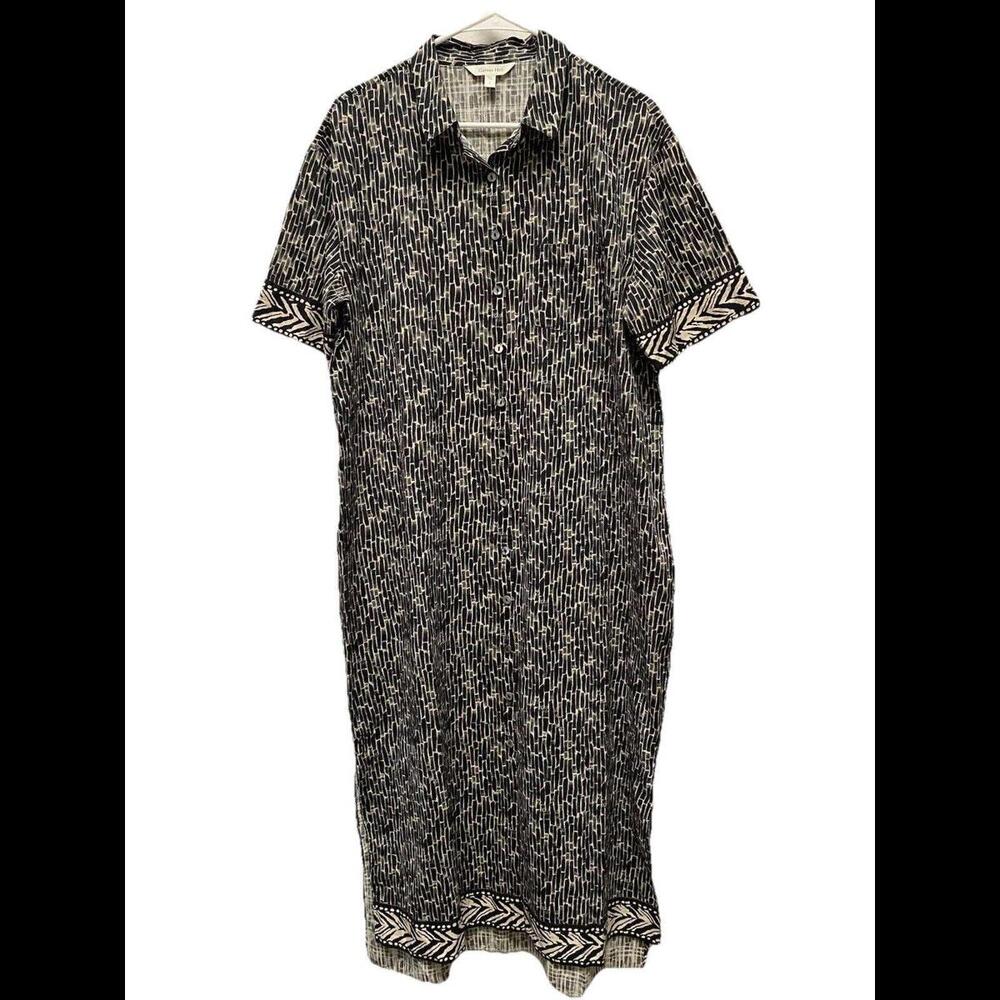 Garnet Hill Women’s Short Sleeve Shirt Dress Lightweight Maxi Buttons Sz L